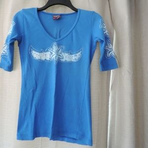 Final Price - Auangard USA Blouse Women's Top Blue Bejeweled Sm